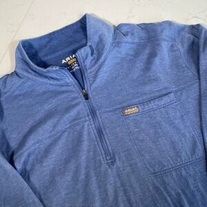 Ariat Rebar 1/4 Zip Pullover Shirt Men's 2XL Blue Long Sleeve Work Western